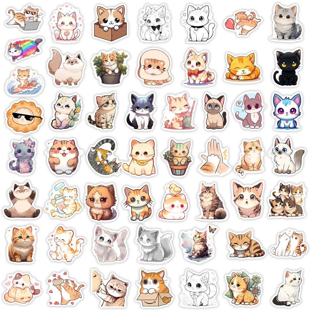 50 pcs Cute/Kawaii Cat Stickers - V4