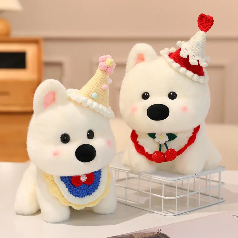 Cute Dog (West Highland White Terrier) With Scarf Or Party Hat Plush Toys 25cm - 10 Styles