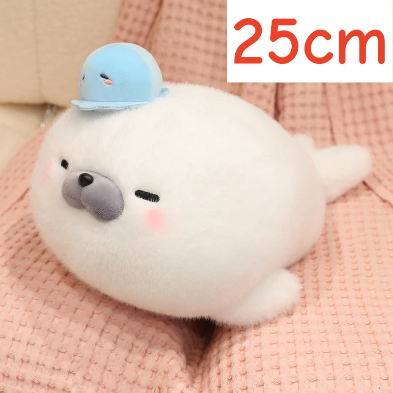 Cute White Seal Plush Toys 25/45cm Or Plush Keychains 15cm - Round/Close Eyes