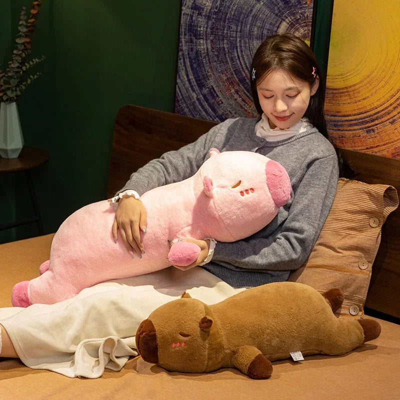 Cute Lying Pink/Brown Capybara Plush Pillow Toys 60/80cm