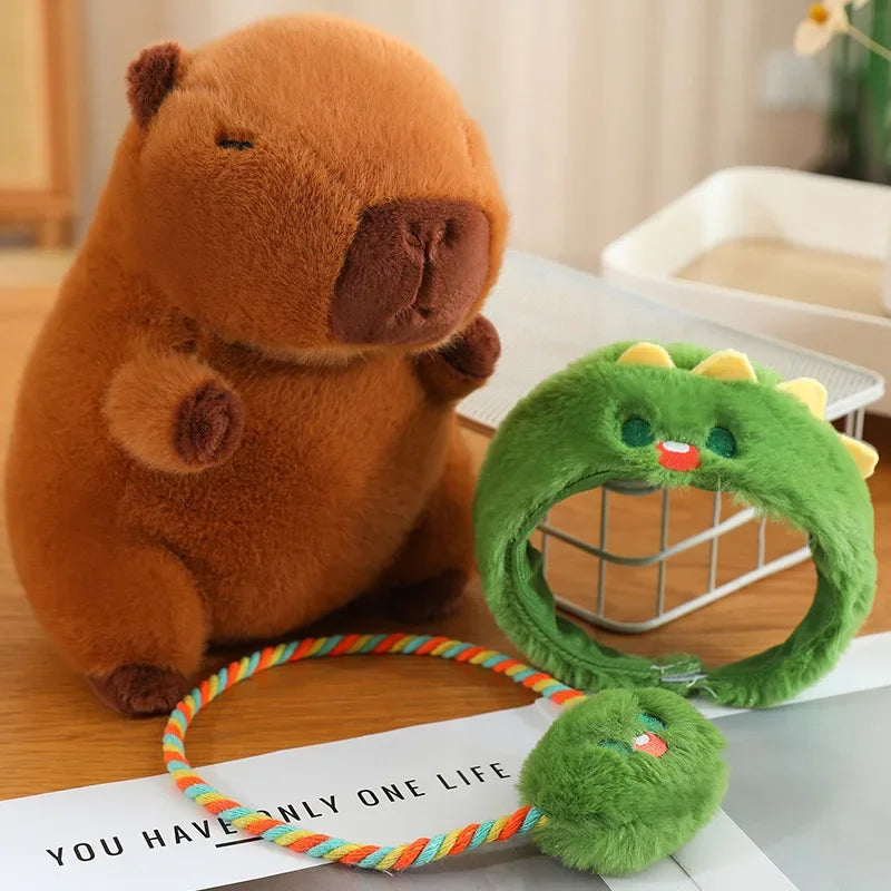 Capybara With Animal (Frog/Rabbit/Dinosaur/Dog) Hat and Bag Plush Toys 25/35/50cm