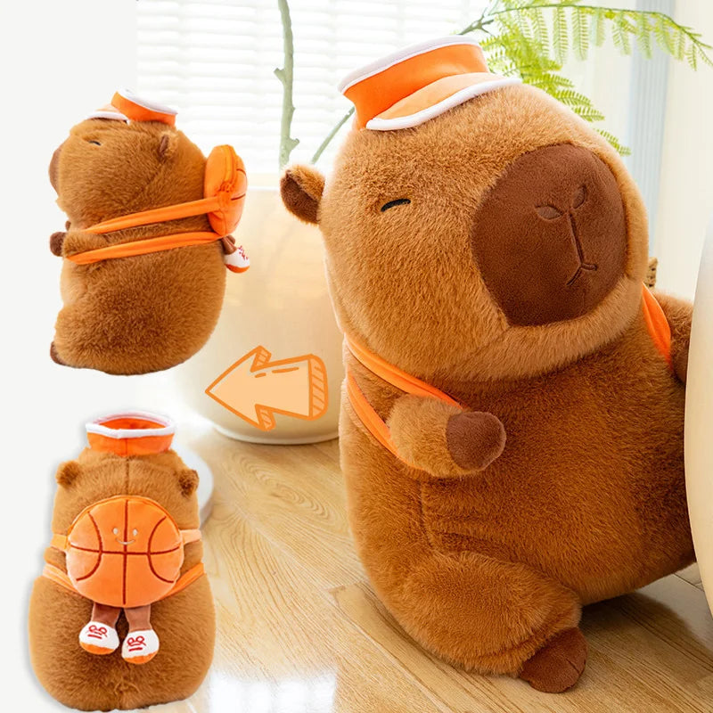 Cute Capybara With Orange Basketball Bag With Hat Plush Toys 26cm