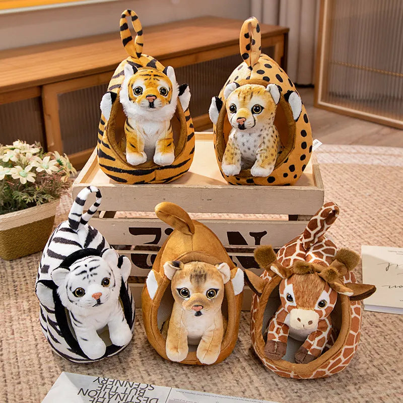 Animal (Lion/Tiger/Leopard/Giraffe) Lifelike Plush Toys With House 18cm - 5 Styles