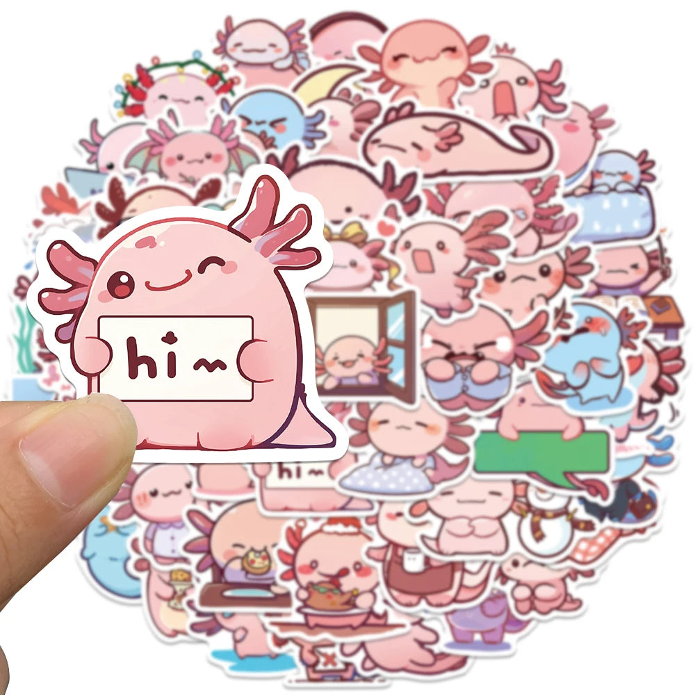 50 pcs Cute/Kawaii Pink Axolotl Stickers - V2