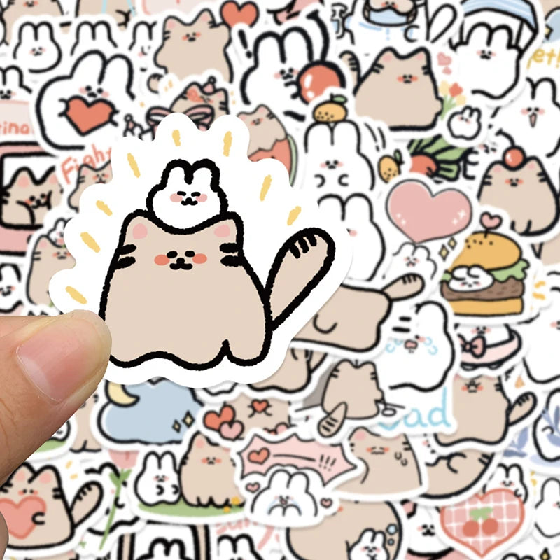 60 pcs Cute/Kawaii White Bunny/Rabbit and Cat Stickers