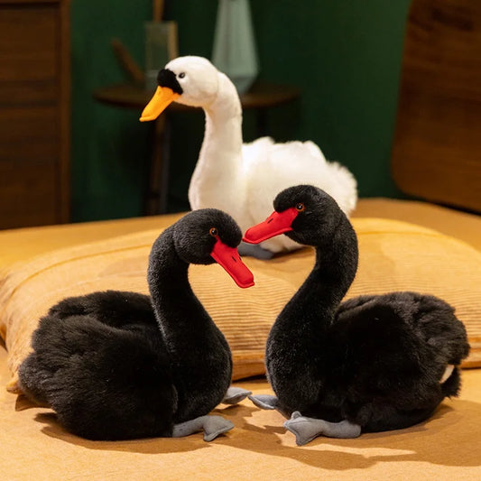 Black/White Swan Lifelike Plush Toy 24cm