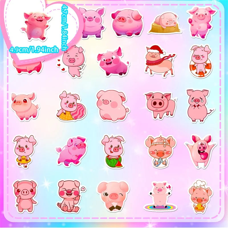 50 pcs Cute/Kawaii Pink Pig Stickers