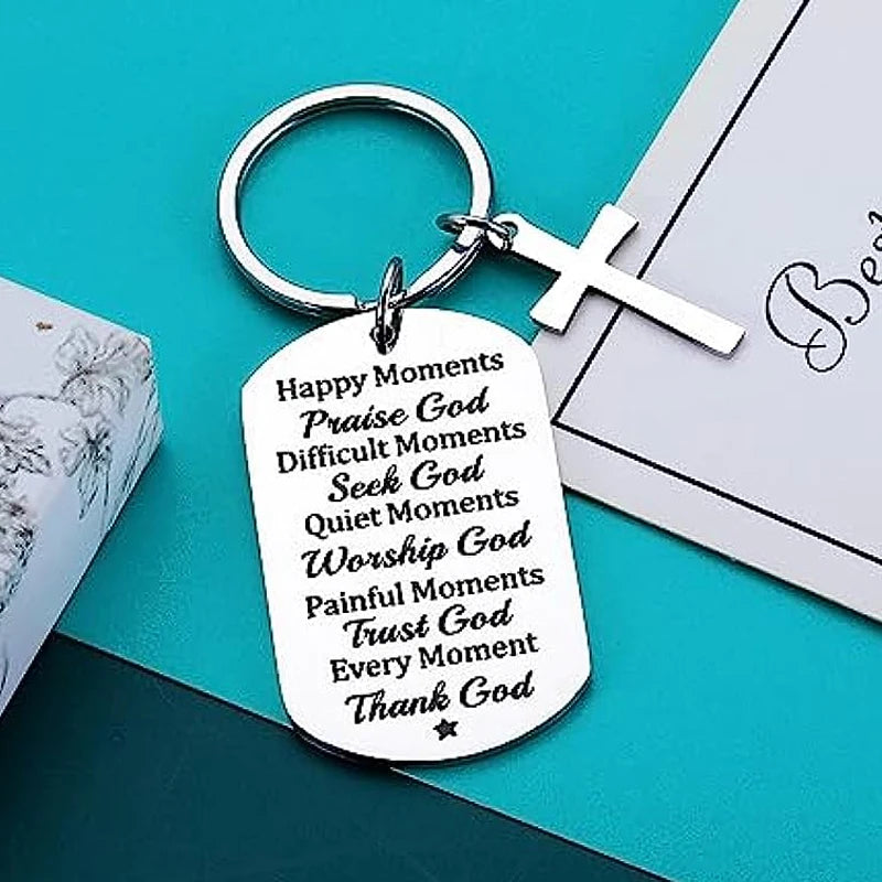 Keychain With Inspirational Christian Message With Cross