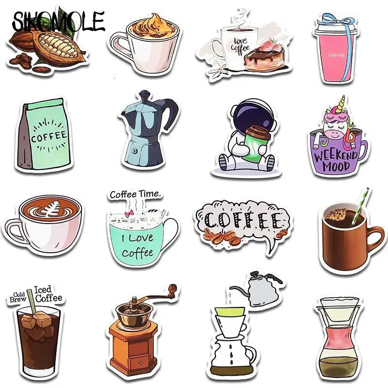 50 pcs Cute/Kawaii Coffee Stickers