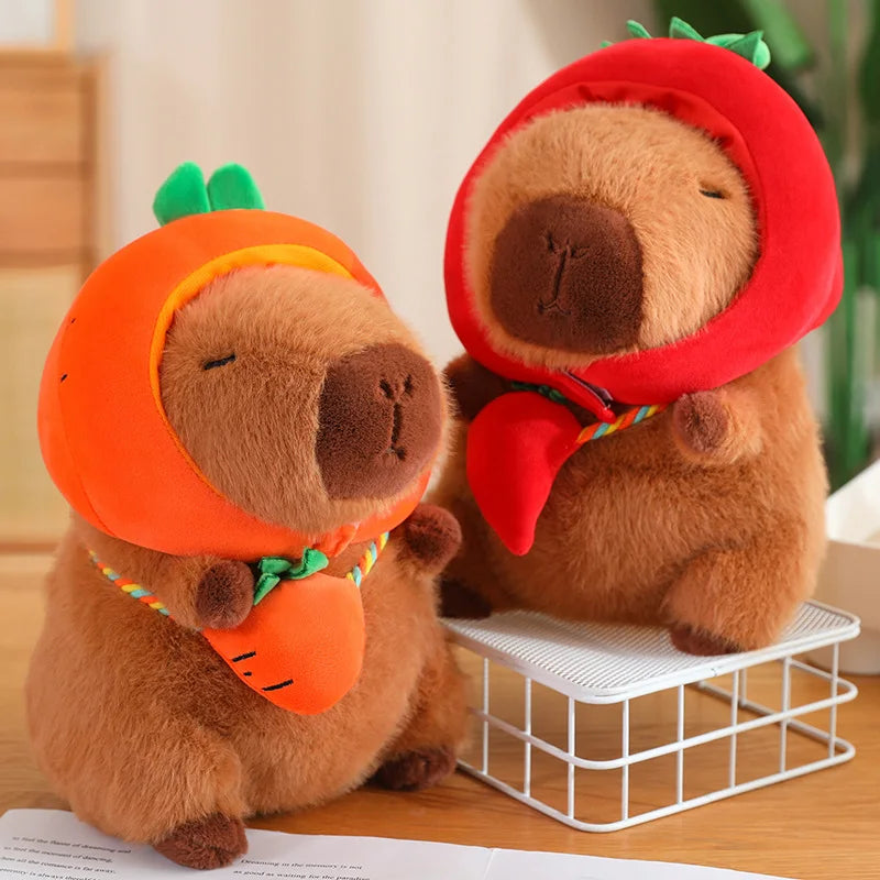 Capybara With Vegetable (Eggplant/Carrot/Pumpkin/Chili pepper) Hat and Bag Plush Toys 28/40cm