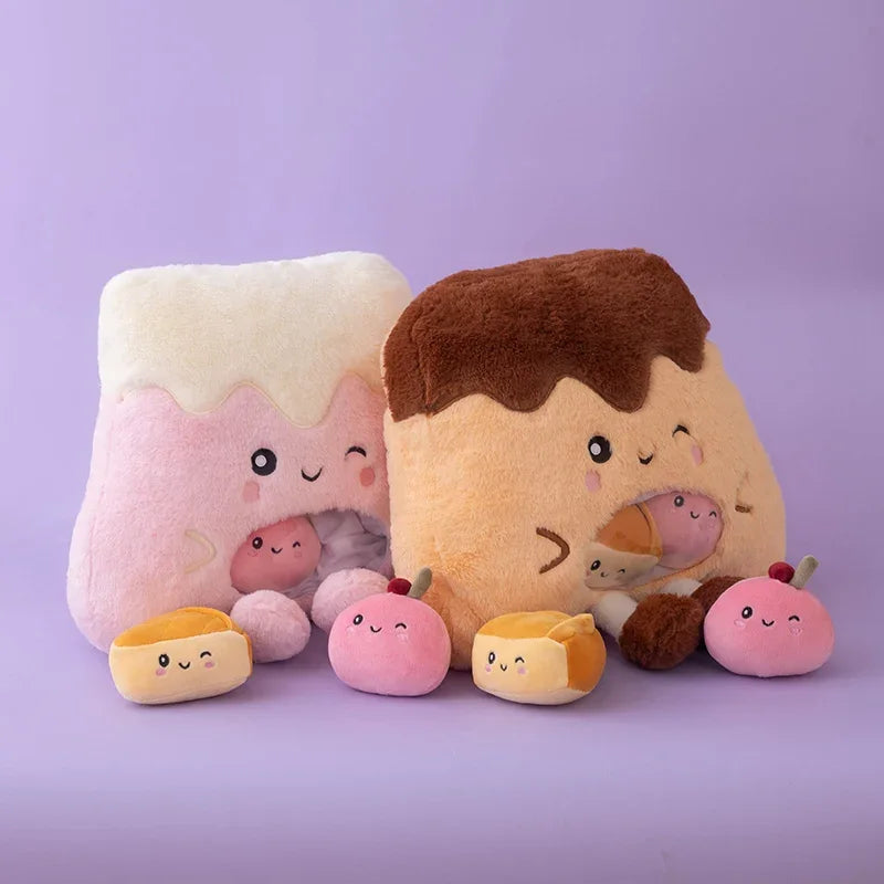 A Bag of 6 pcs Food (Pudding) Mini Plushies Pillow Plush Toys 40cm - Pink/Brown