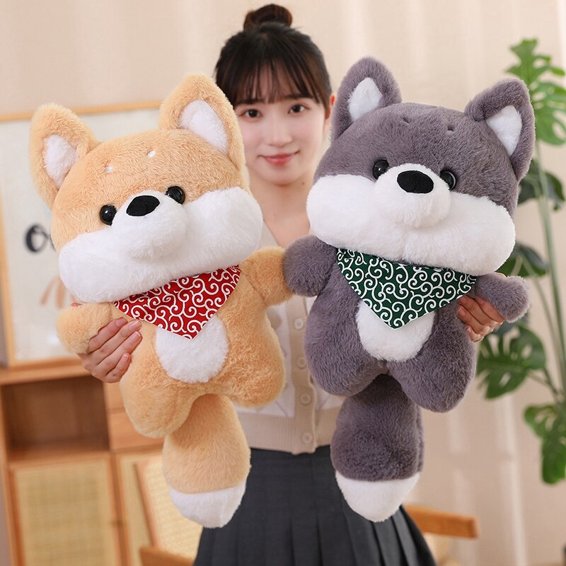 Cute Dog ( Husky/Shiba Inu) with Red/Green Scarf Plush Toys 50/70/90cm