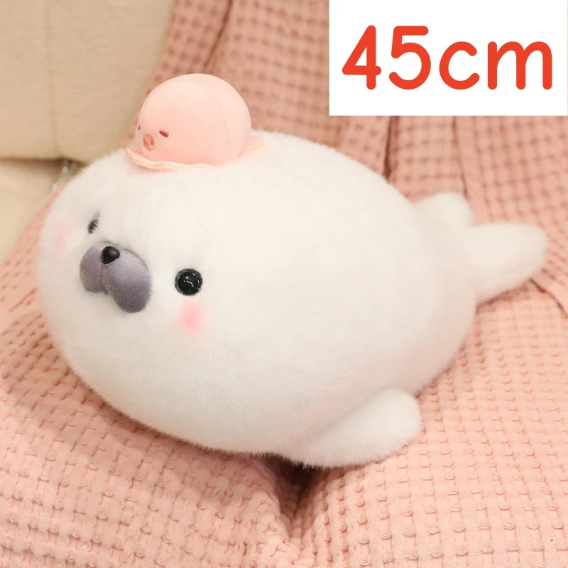 Cute White Seal Plush Toys 25/45cm Or Plush Keychains 15cm - Round/Close Eyes