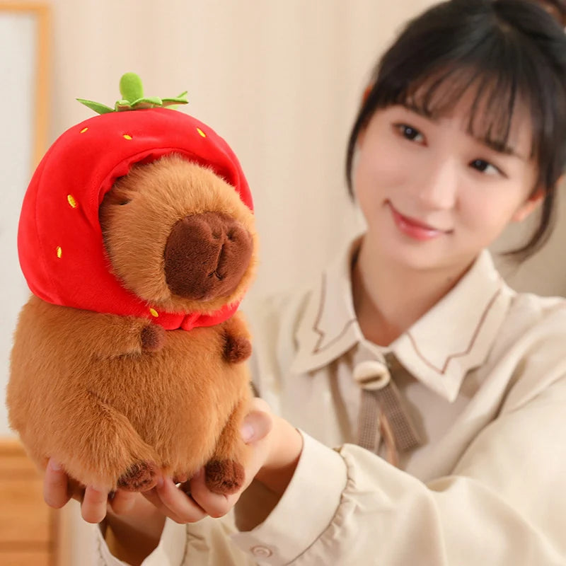 Cute Capybara With Strawberry Hat Plush Toys 22/33cm or  Plush Keychains 12cm