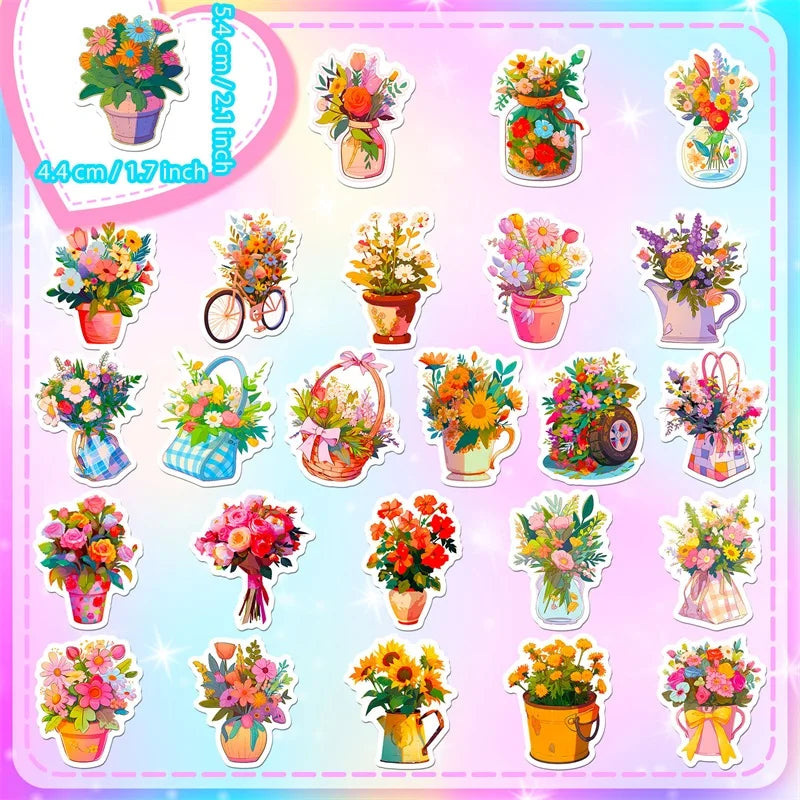 50 pcs Cute/Kawaii Flowers Stickers