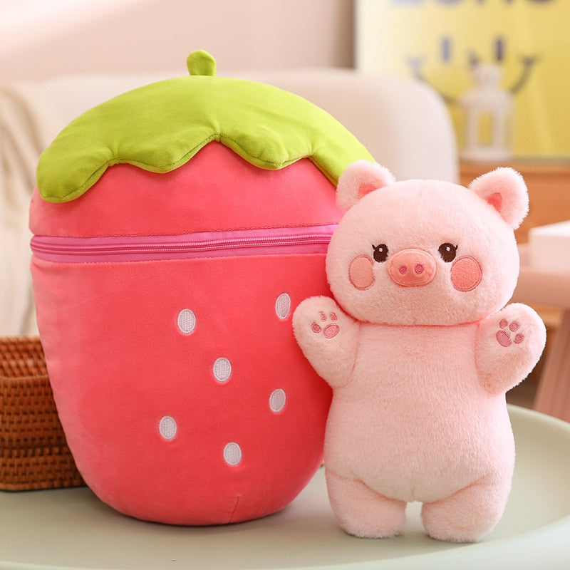 Cute Pig/Bunny In Carrot/Strawberry Bag Plush Toys 30/40/60/80cm