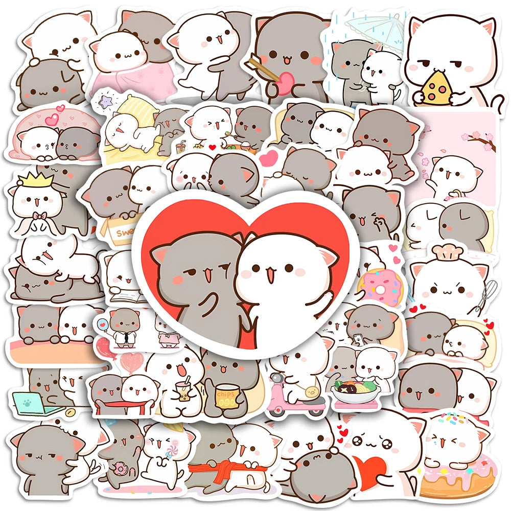 50 pcs Cute/Kawaii White And Grey Cat Stickers