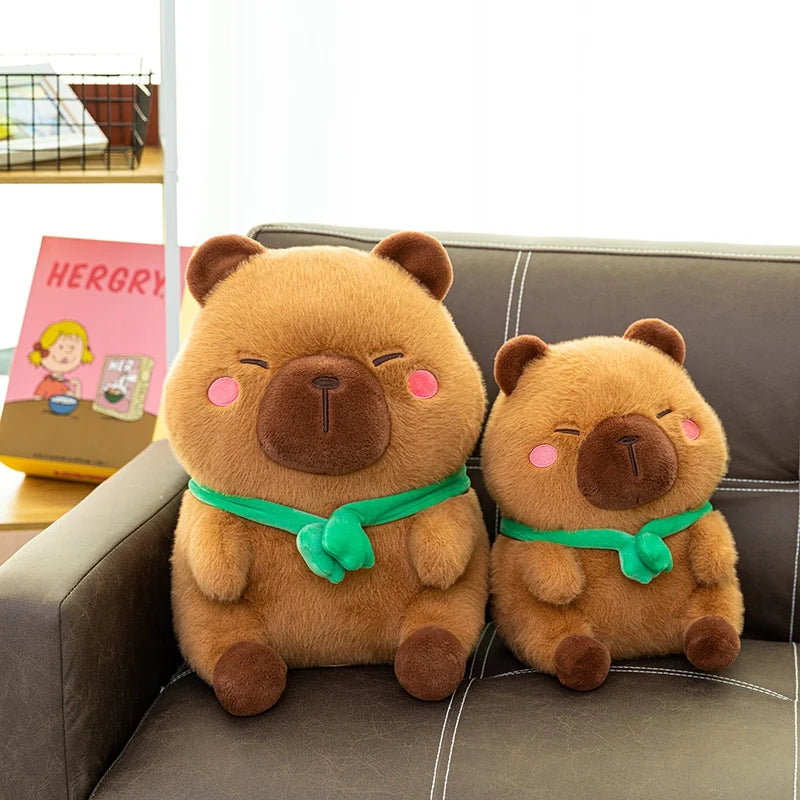 Cute Capybara With Green Frog Scarf Plush Toys 27/38/50cm