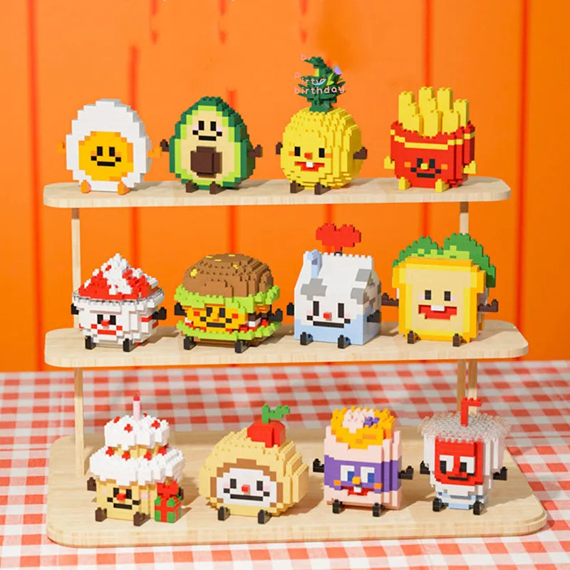 Cute Food/Fruit (Egg/Avocado/Pineapple/Chips/Ice Cream/Hamburger/Milk/Sandwich/Cake/Breadroll/Drink/Pie)Mini Building Blocks - 12 Styles