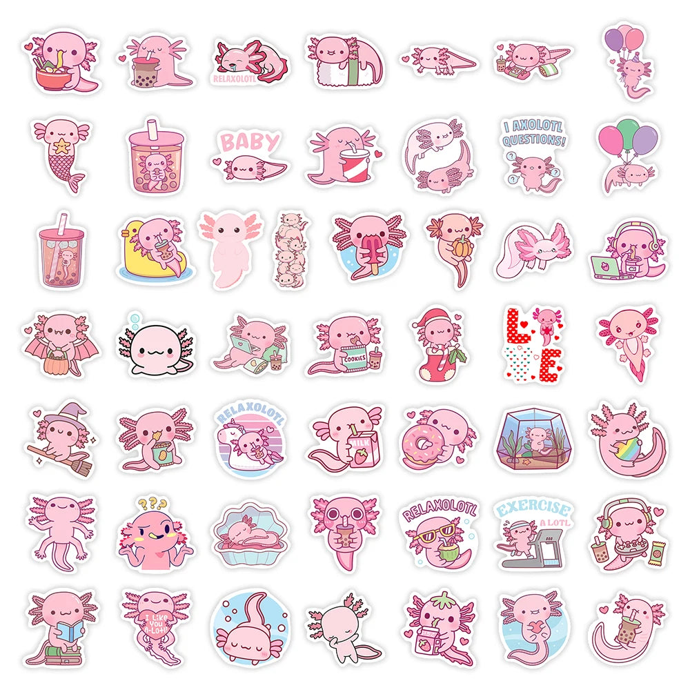 50 pcs Cute/Kawaii Pink Axolotl Stickers