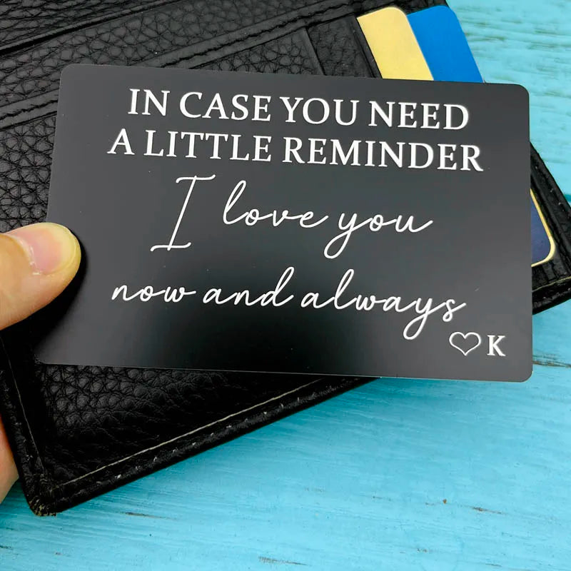 Wallet Insert Card With Positive Message (In case you need a little reminder " I love you now and always)  With Alphabet Letter