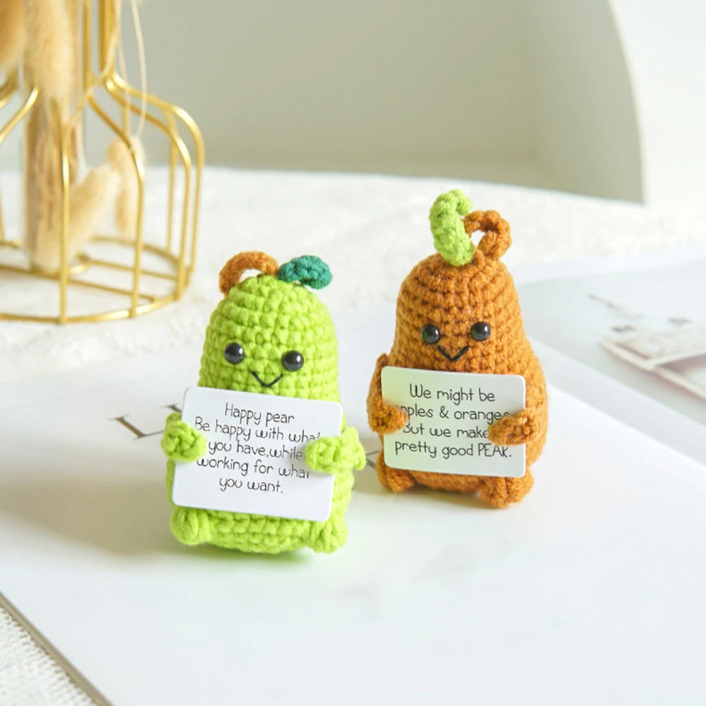 Handmade Knitted Potato/Corn/Carrot/Chicken/Avocado/Pear/Apple/Eggplant/Pea/Peach/Pitaya With Positive Message - 25 Styles