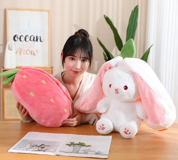 Funny Rabbit In Carrot/Strawberry Bag Plush Toys 18cm/25cm/35cm