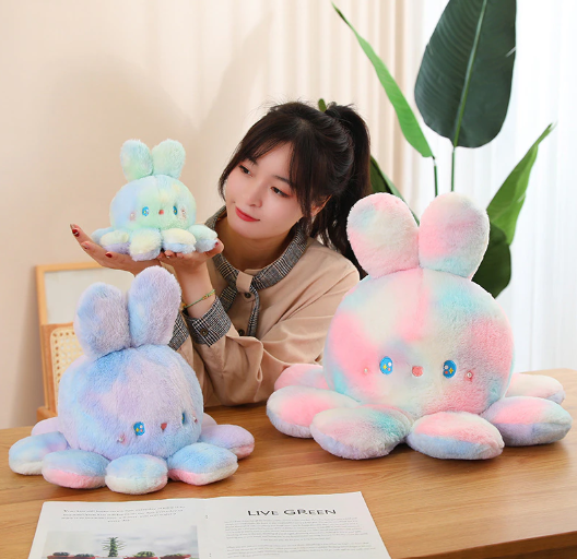 Reversible Rabbit/Octopus Plush Toys 20cm/35cm/50cm - Green/Pink