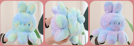 Reversible Rabbit/Octopus Plush Toys 20cm/35cm/50cm - Green/Pink