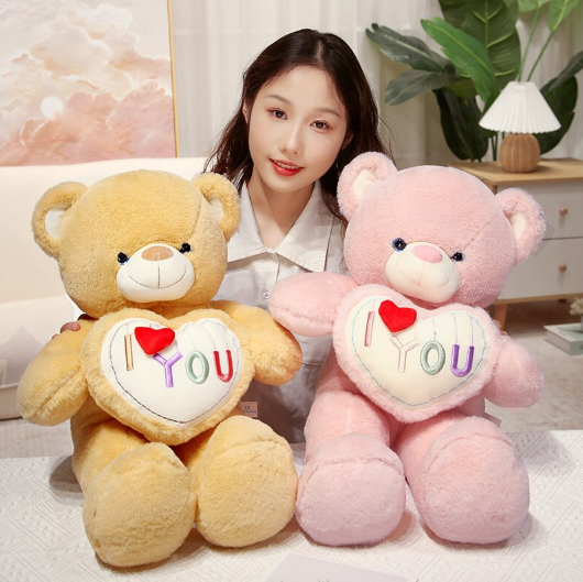 Teddy Bear Holding "I Love You" Heart Plush Toys 60cm/70cm/80cm-Pink/Brown/Grey