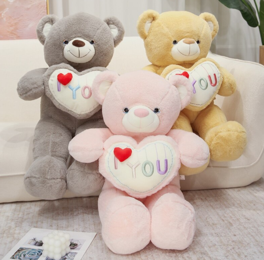 Teddy Bear Holding "I Love You" Heart Plush Toys 60cm/70cm/80cm-Pink/Brown/Grey