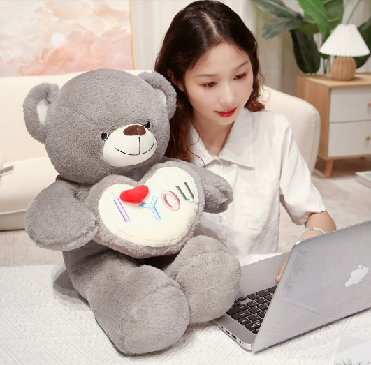 Teddy Bear Holding "I Love You" Heart Plush Toys 60cm/70cm/80cm-Pink/Brown/Grey