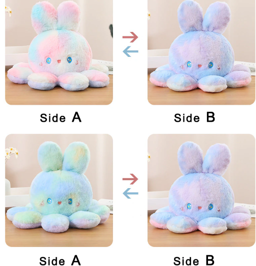 Reversible Rabbit/Octopus Plush Toys 20cm/35cm/50cm - Green/Pink