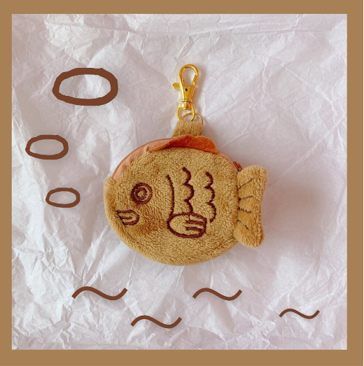 Japanese fish-shaped cake Taiyaki Plush Purse Keychains 10cm