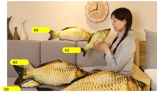 Fish Lifelike/3D Simulation Plush Toys 30/40/60/80cm - Grass carp/Crucian carp/Red carp/Clownfish