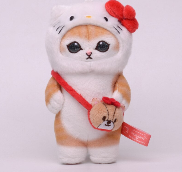 Mofusand Cat With Sanrio (Kuromi/My Melody/Cinnamonroll/Pom Pom Purin/Hello kItty/Hangyodon) Dress Up Plush Keychains- 6 Styles