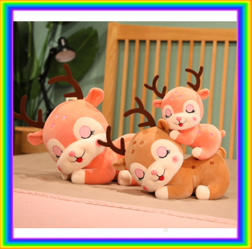 Christmas (Sleeping Reindeer) Plush Toys 20/30/40cm - Pink/Brown