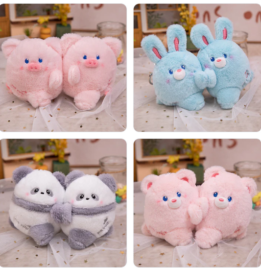 Magnetic Couple Animal(Rabbit/Bear/Panda/Dog/Pig) Plush Keychains 2Pcs - 12 Styles