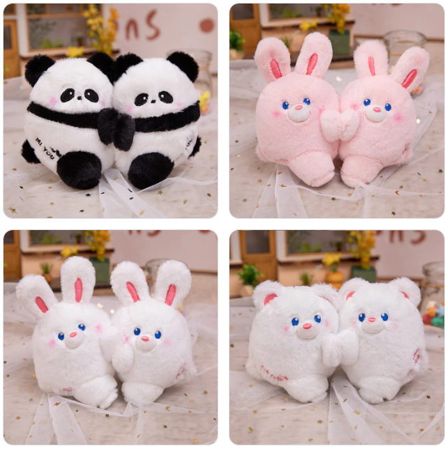 Magnetic Couple Animal(Rabbit/Bear/Panda/Dog/Pig) Plush Keychains 2Pcs - 12 Styles