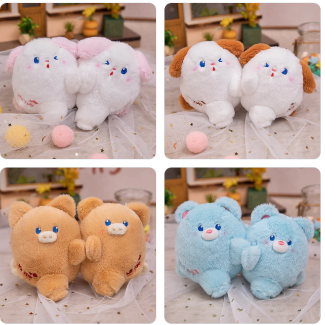 Magnetic Couple Animal(Rabbit/Bear/Panda/Dog/Pig) Plush Keychains 2Pcs - 12 Styles