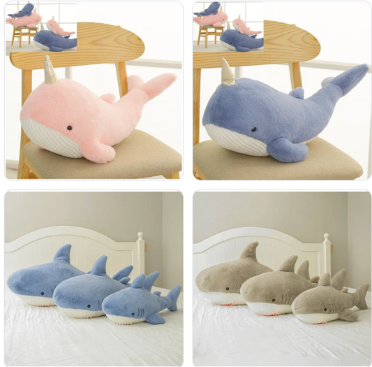 Narwhal (Blue/Pink) And Shark(Blue/Grey) Plush Toys 60/90/120cm