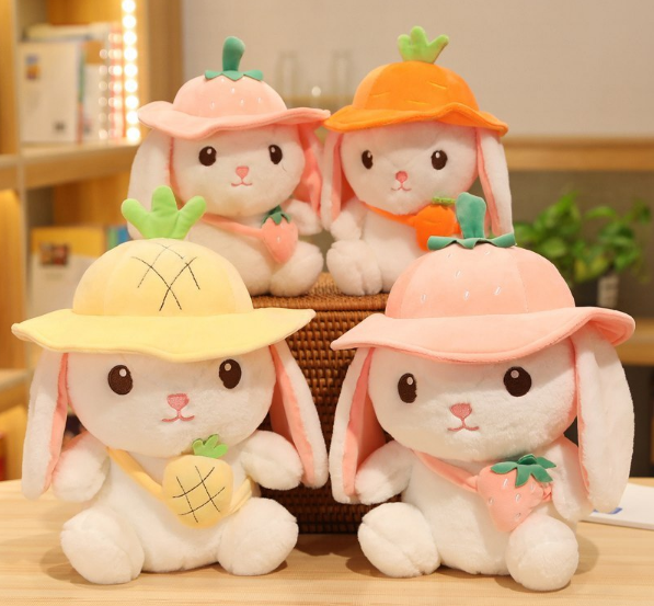 Rabbit With Fruit(Strawberry/Pineapple/Carrot) Bag/Hat Plush Toys 25/35/45cm