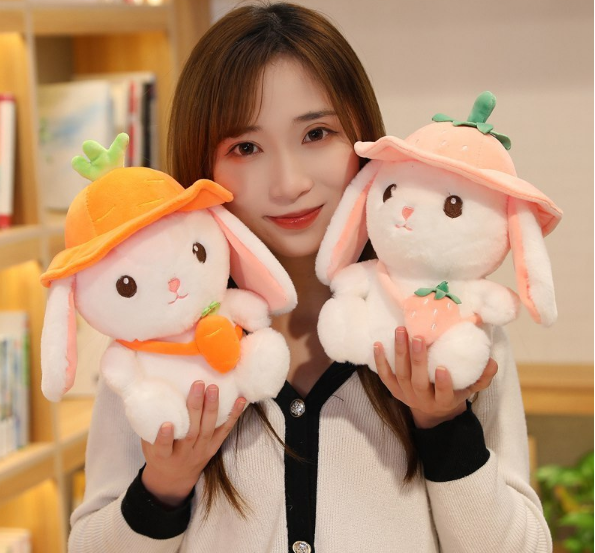 Rabbit With Fruit(Strawberry/Pineapple/Carrot) Bag/Hat Plush Toys 25/35/45cm