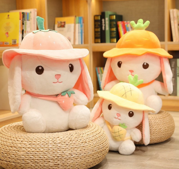 Rabbit With Fruit(Strawberry/Pineapple/Carrot) Bag/Hat Plush Toys 25/35/45cm