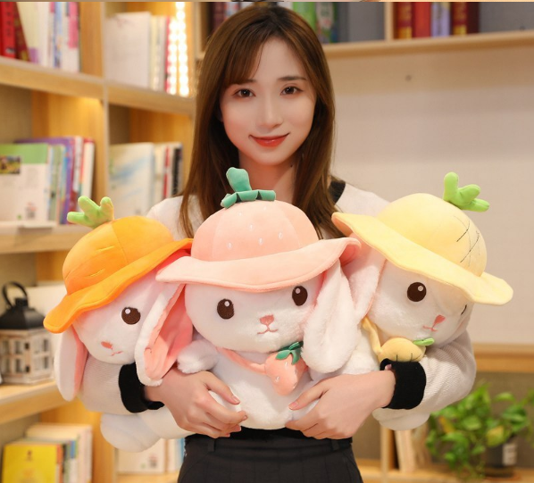 Rabbit With Fruit(Strawberry/Pineapple/Carrot) Bag/Hat Plush Toys 25/35/45cm