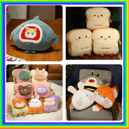 Funny Toast/Shark/Animal/ Hand Warmer Plush Toys 16 styles