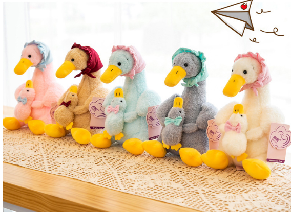 Mummy Duck Holding The Duckling Plush Toys 25/35cm 2pcs - White/Brown/Grey/Blue/Pink