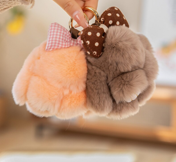 Bunny With Bow Plush Keychains (Green/White/Grey/Pink/Brown)- 8 Styles