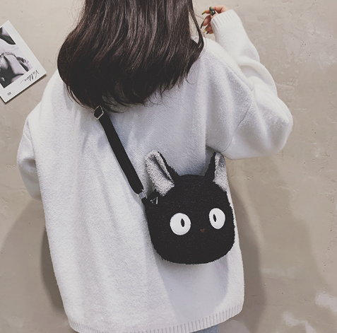 Animal (Black Cat/Brown Dog/White Sheep) Plush Shoulder Bags