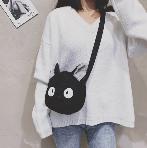 Animal (Black Cat/Brown Dog/White Sheep) Plush Shoulder Bags